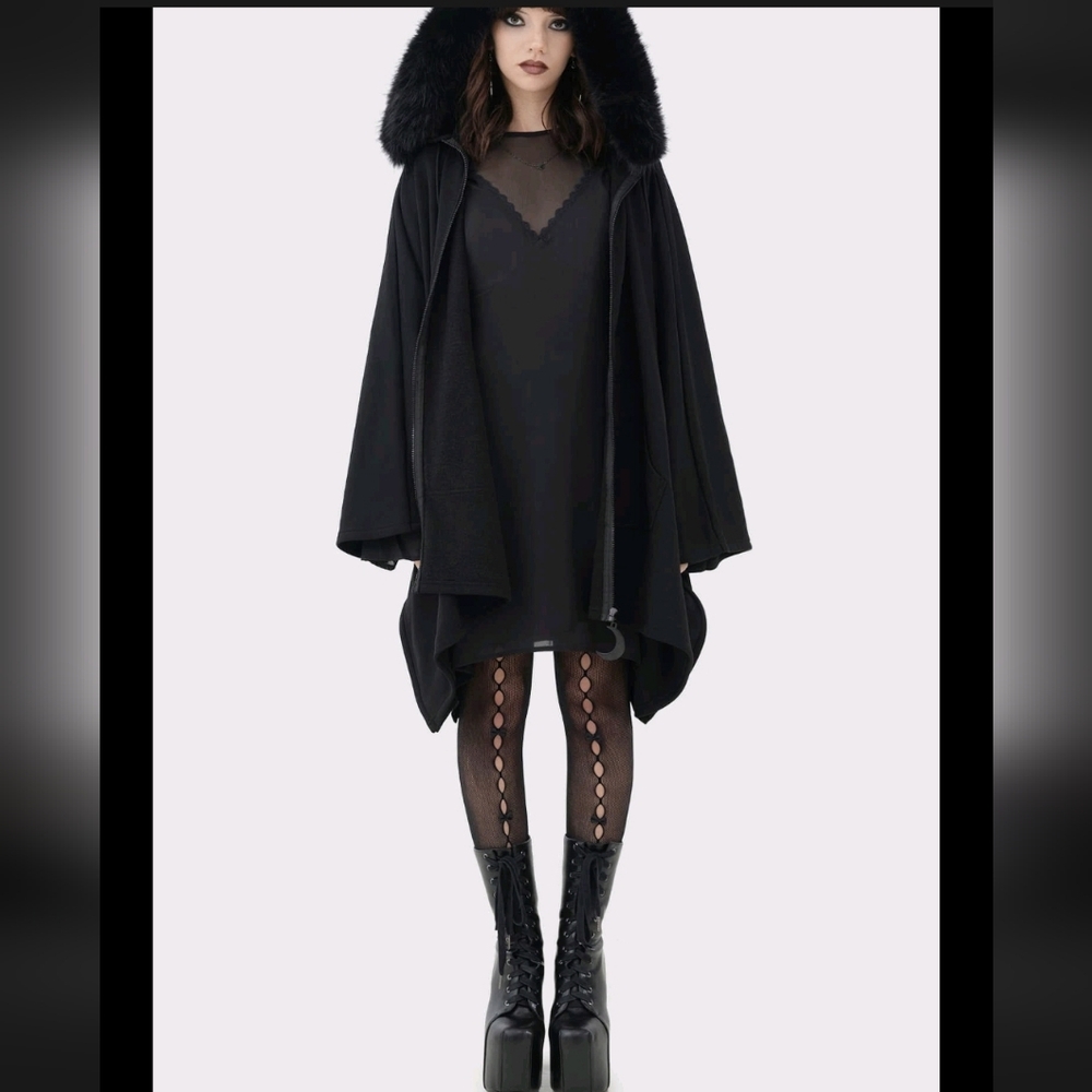 Killstar Black Hooded Poncho Sweater - Picture 3 of 10